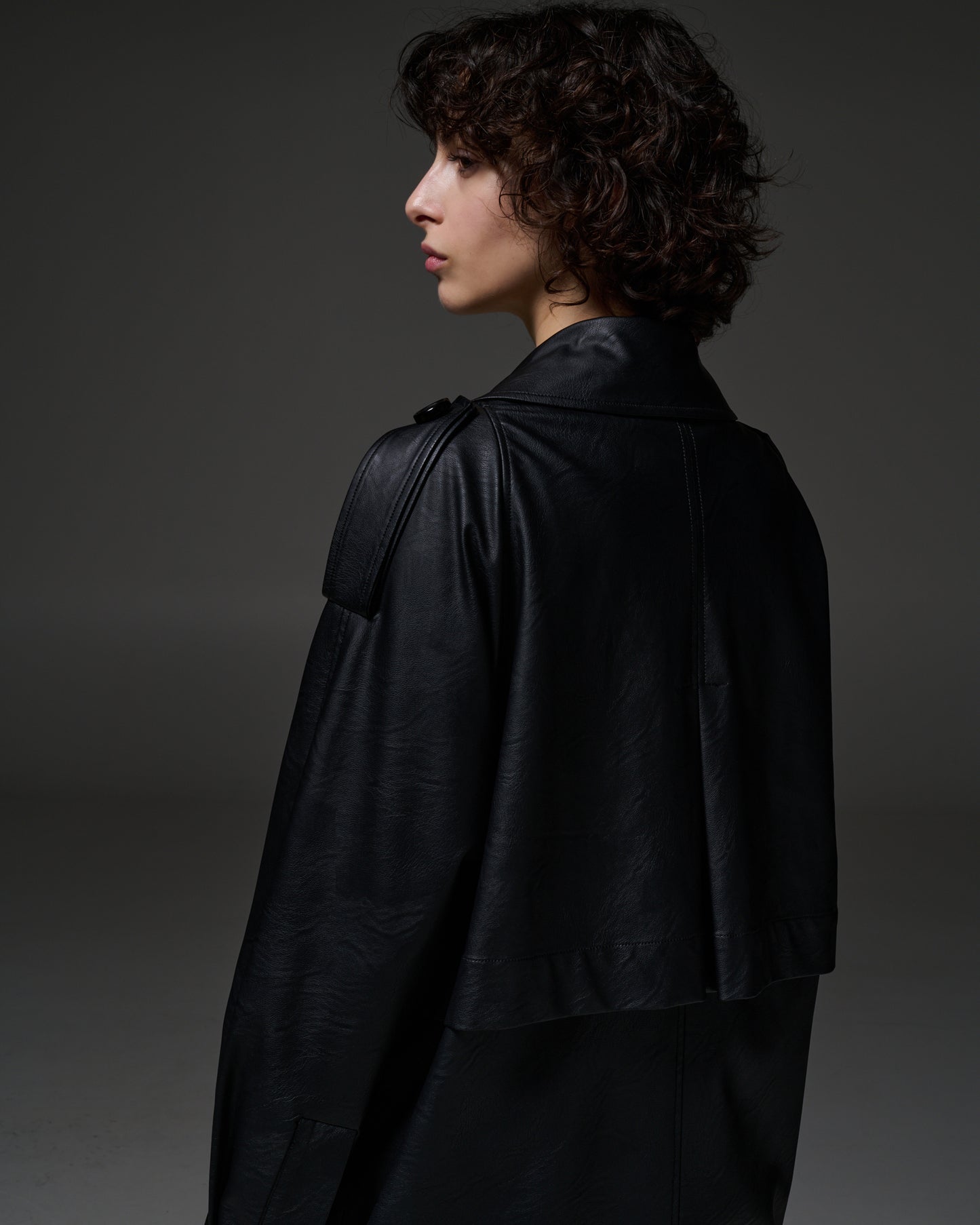 Stelios Koudounaris Eco Leather Long Trenchcoat Black