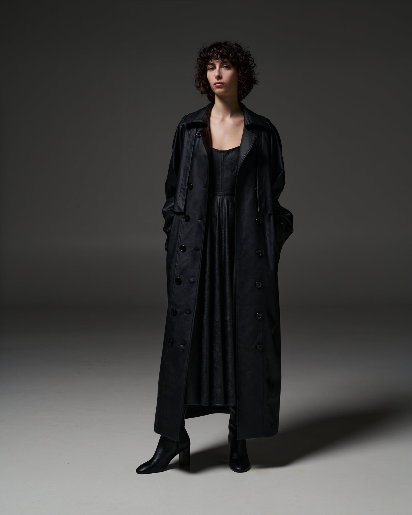 Stelios Koudounaris Eco Leather Long Trenchcoat Black