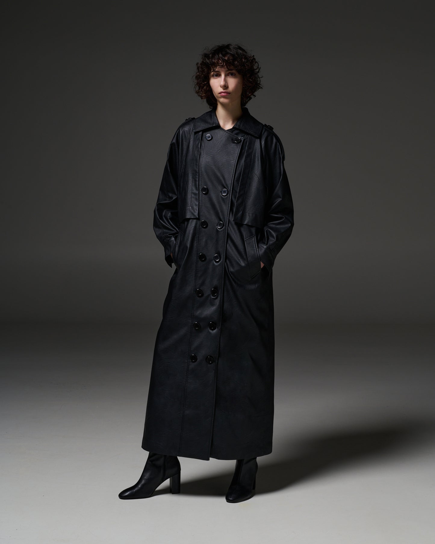 Stelios Koudounaris Eco Leather Long Trenchcoat Off White
