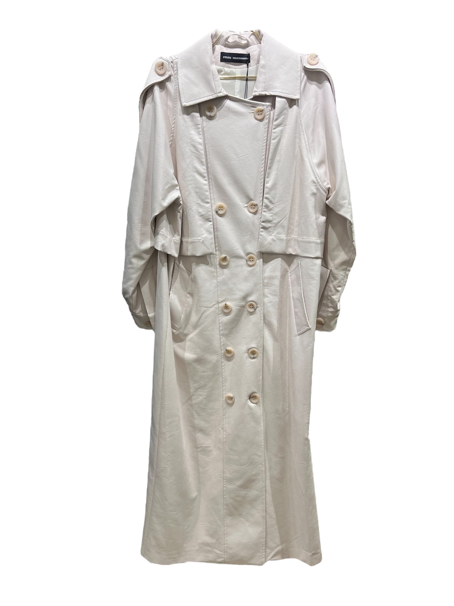 Stelios Koudounaris Eco Leather Long Trenchcoat Off White