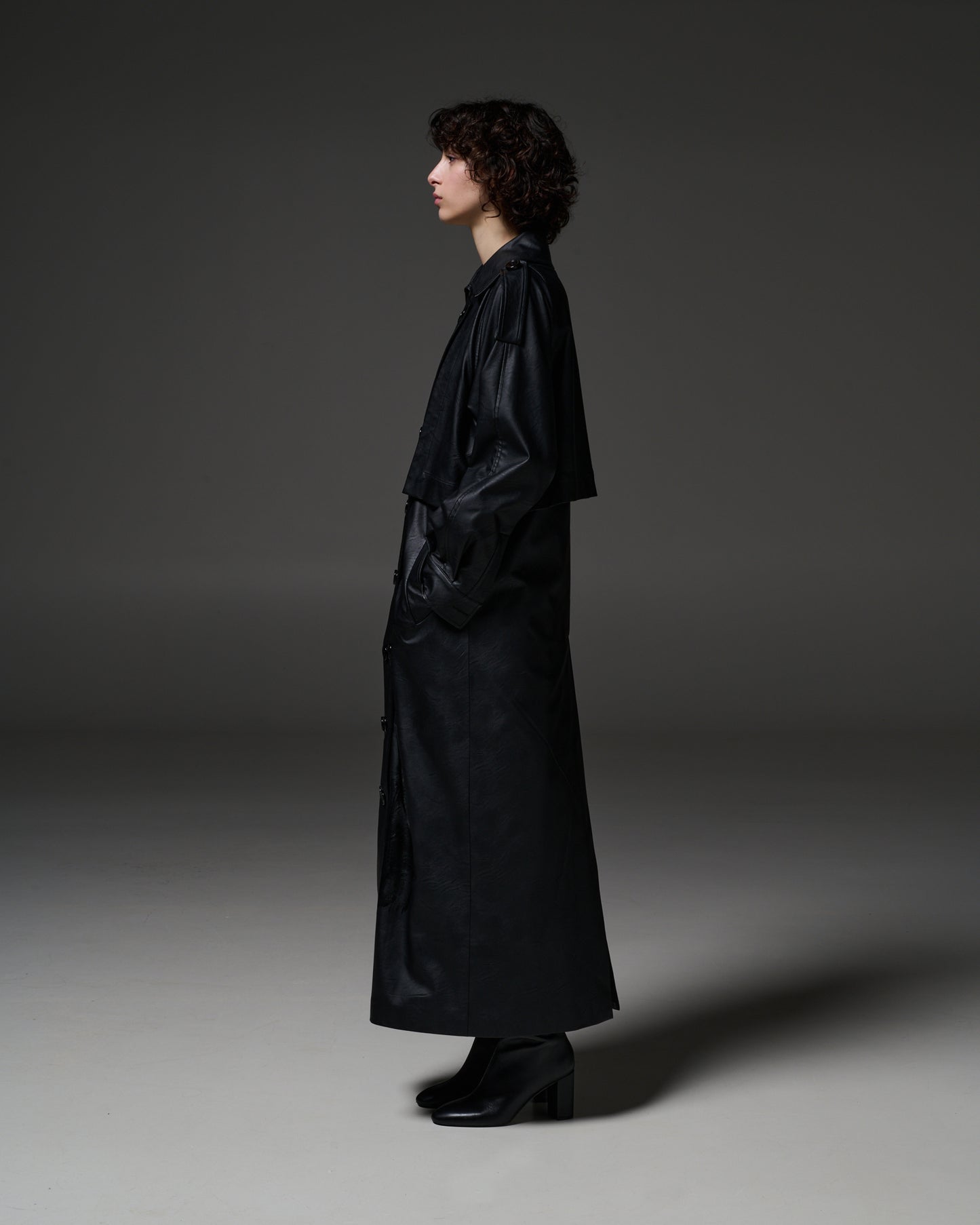 Stelios Koudounaris Eco Leather Long Trenchcoat Black