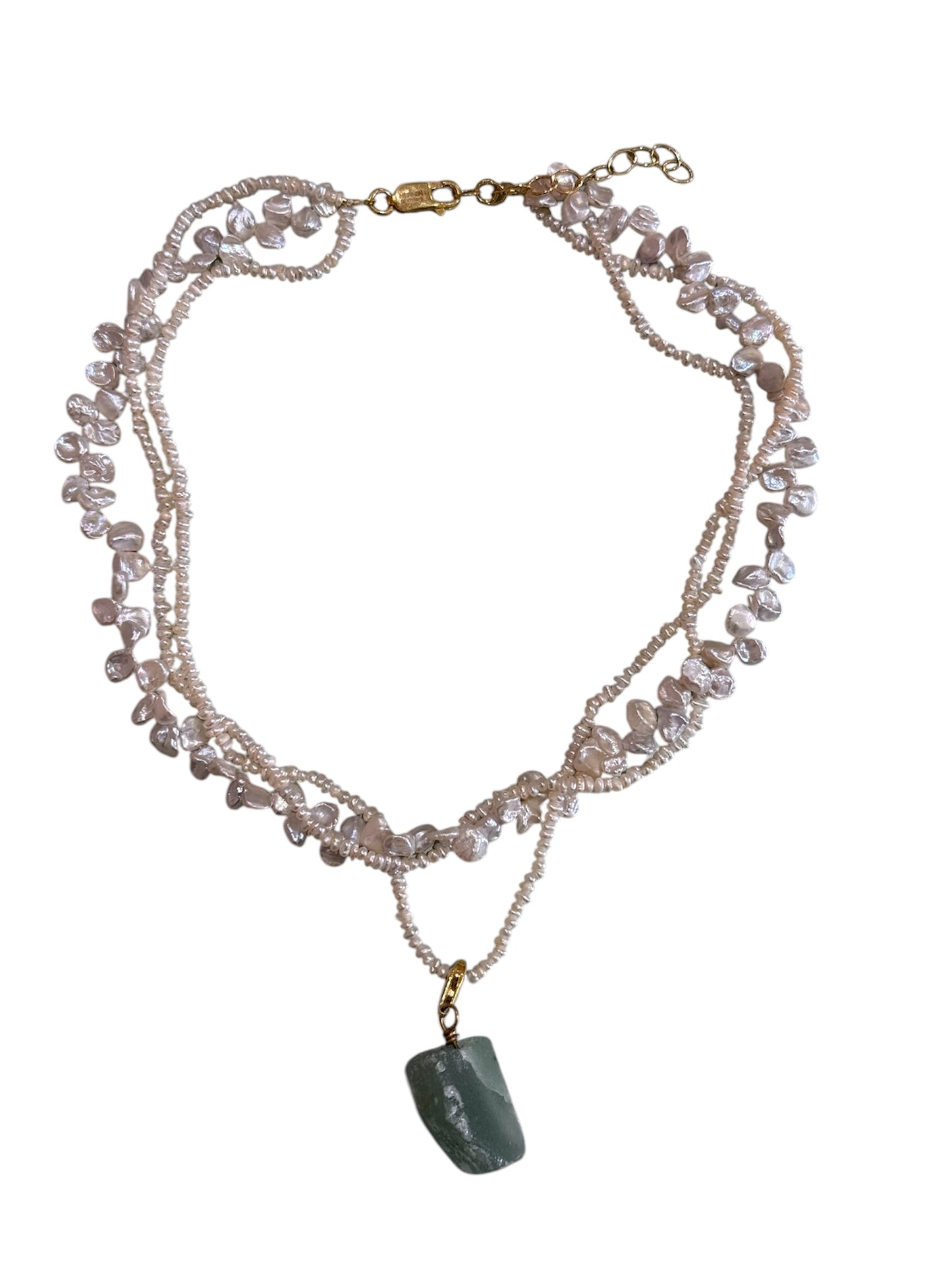 Hermina Tangled Pearl Necklace - Green Aventurine Clip On