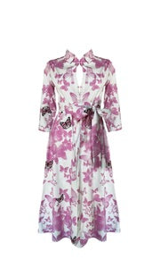 Laviate Pink Butterflies Shirt Dress