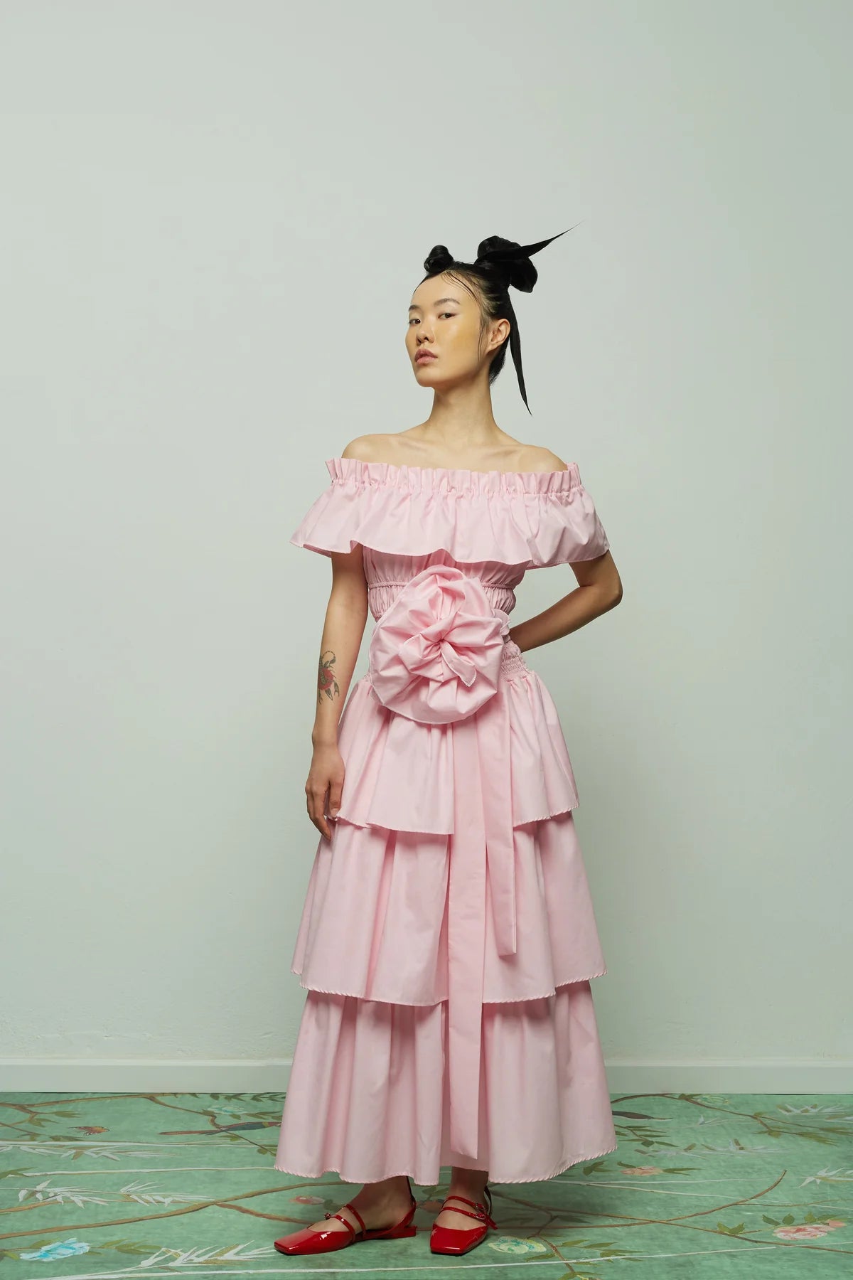 Laviate Pink Long Dress with Flower Belt