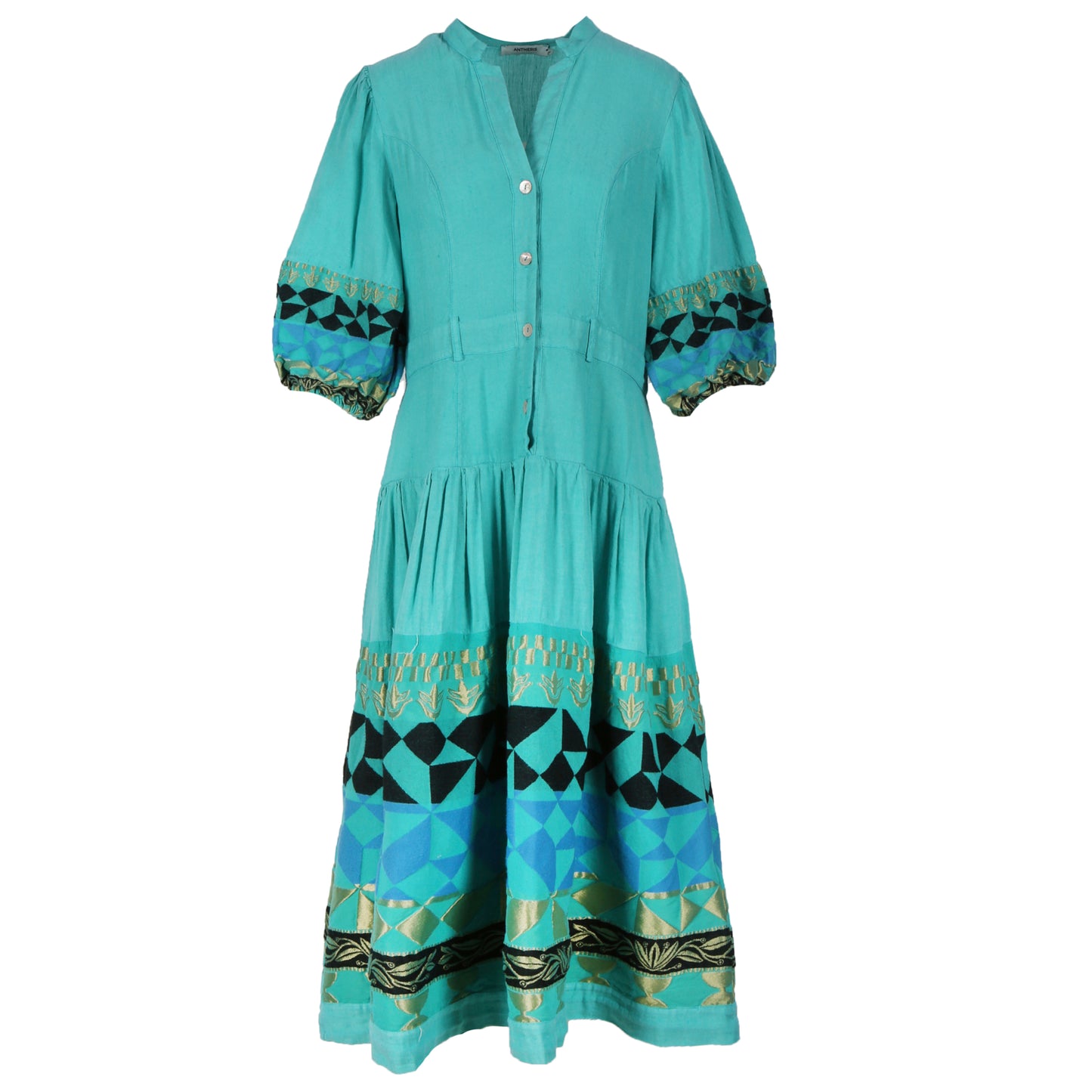 Antheris Linen Woven Midi Dress With Buttons (non returnable item)