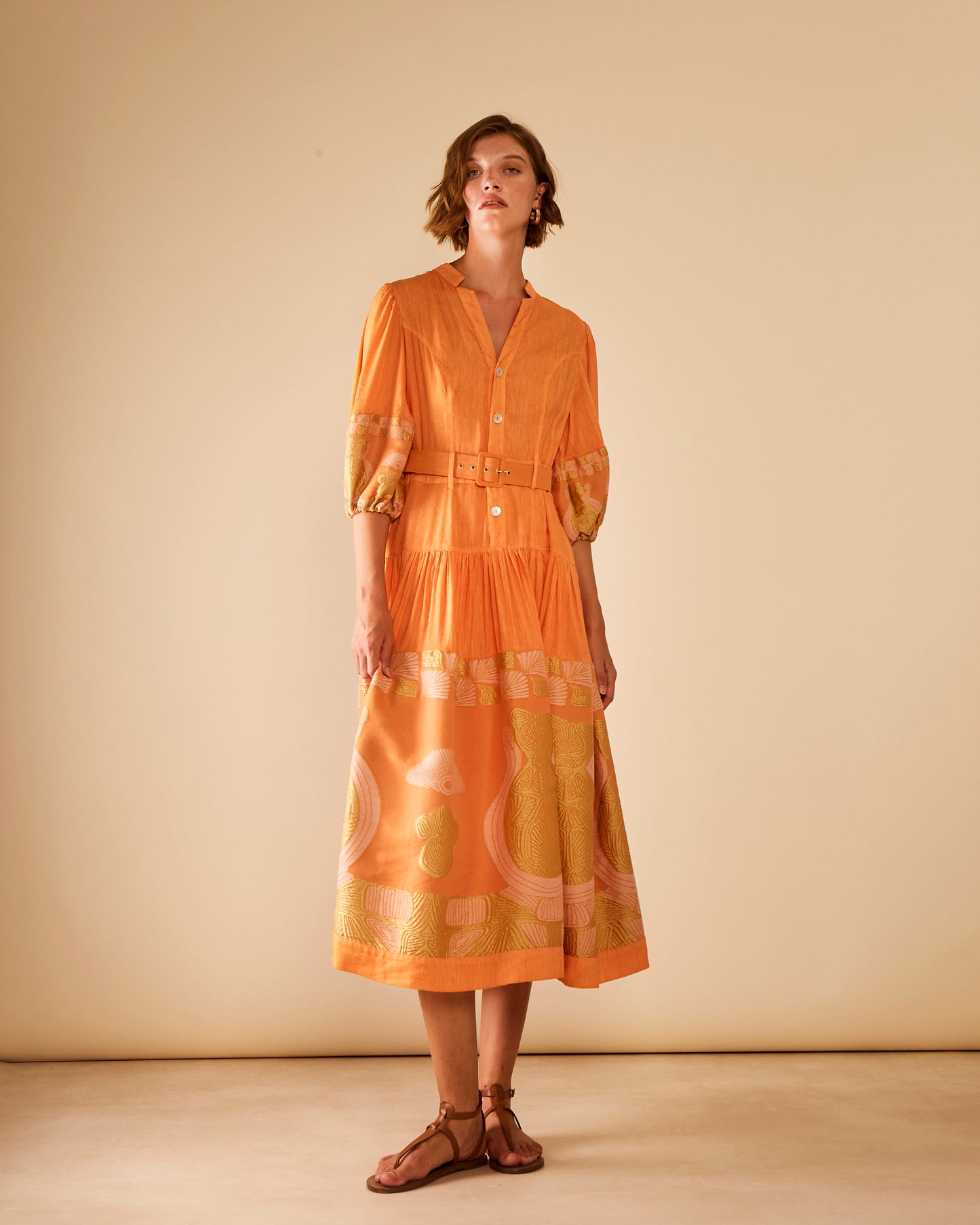 Antheris Loom Paneled Midi Dress (non returnable item)