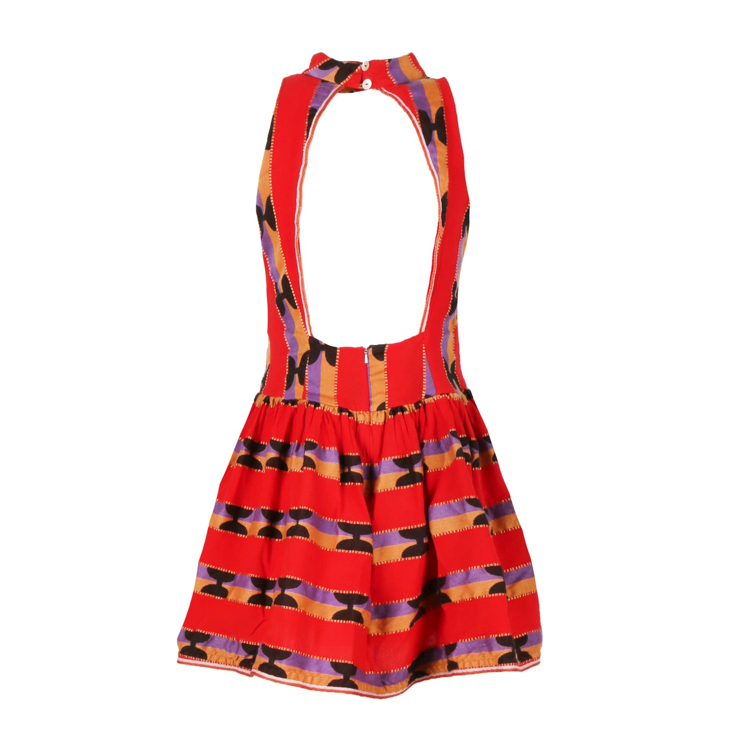 Antheris Red Cotton Woven Short Dress With High Neckline (non returnable item)