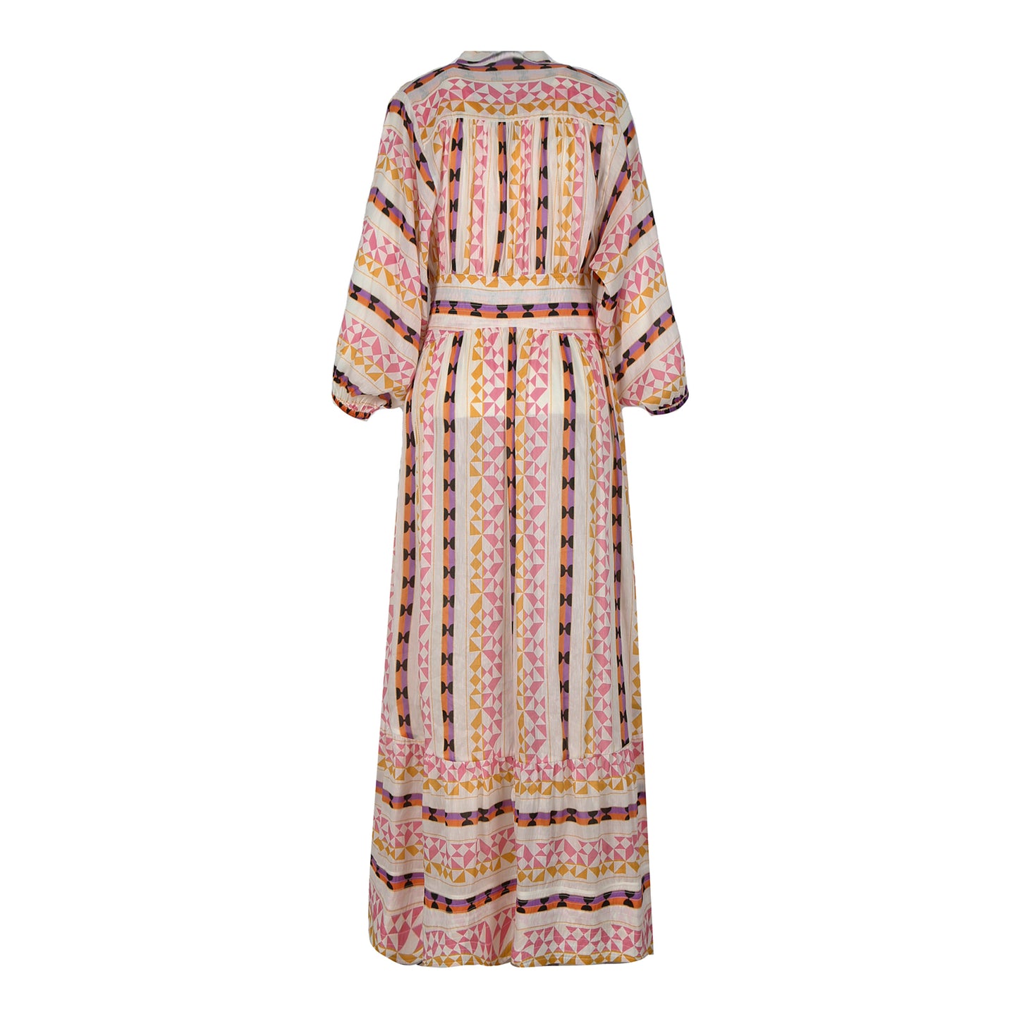 Antheris Pink Print Linen And Silk Long Dress (non returnable item)