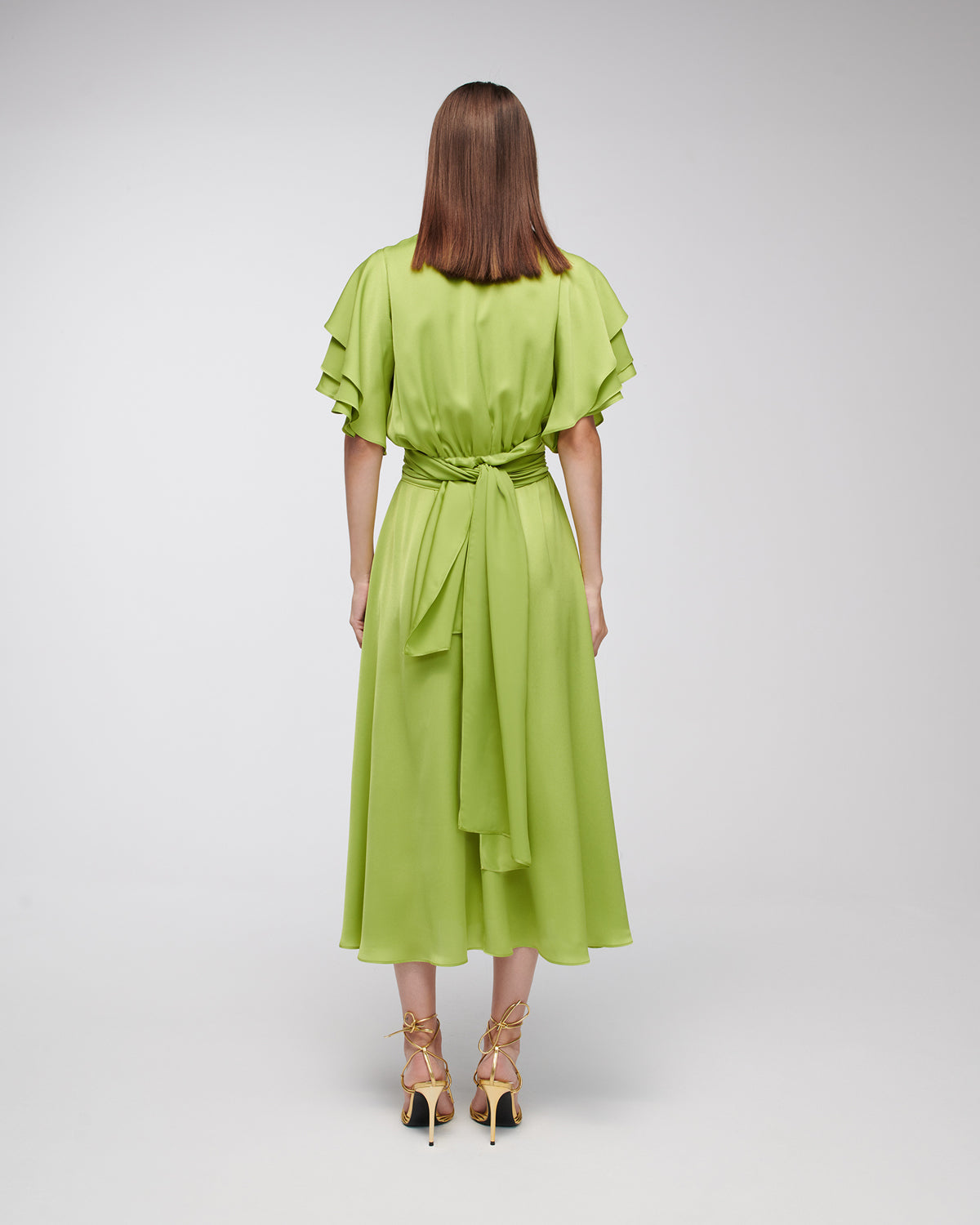 Stelios Koudounaris Ruffled Sleeves Lime Dress
