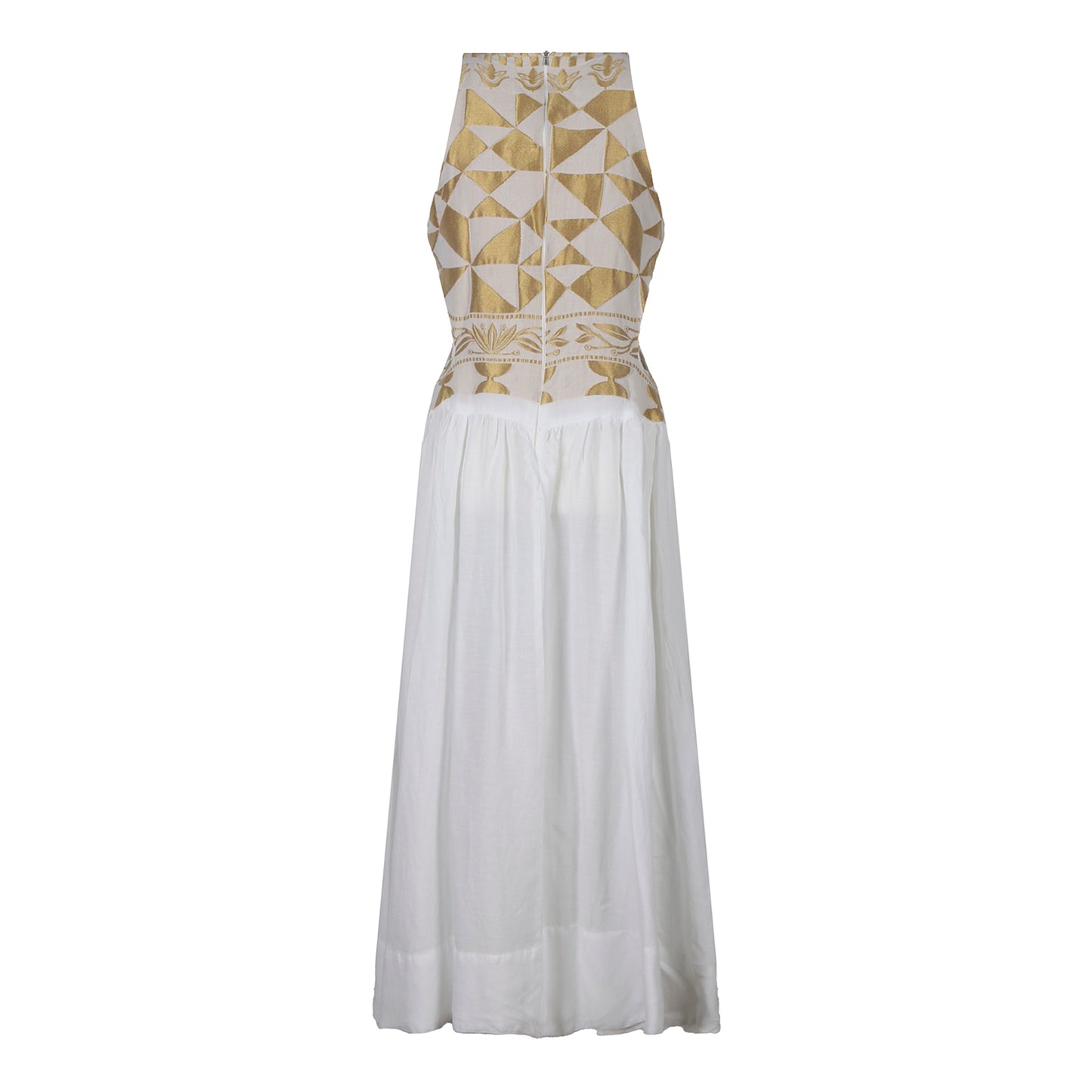 Antheris White Linen Midi Dress With Gold Panels (non returnable item)