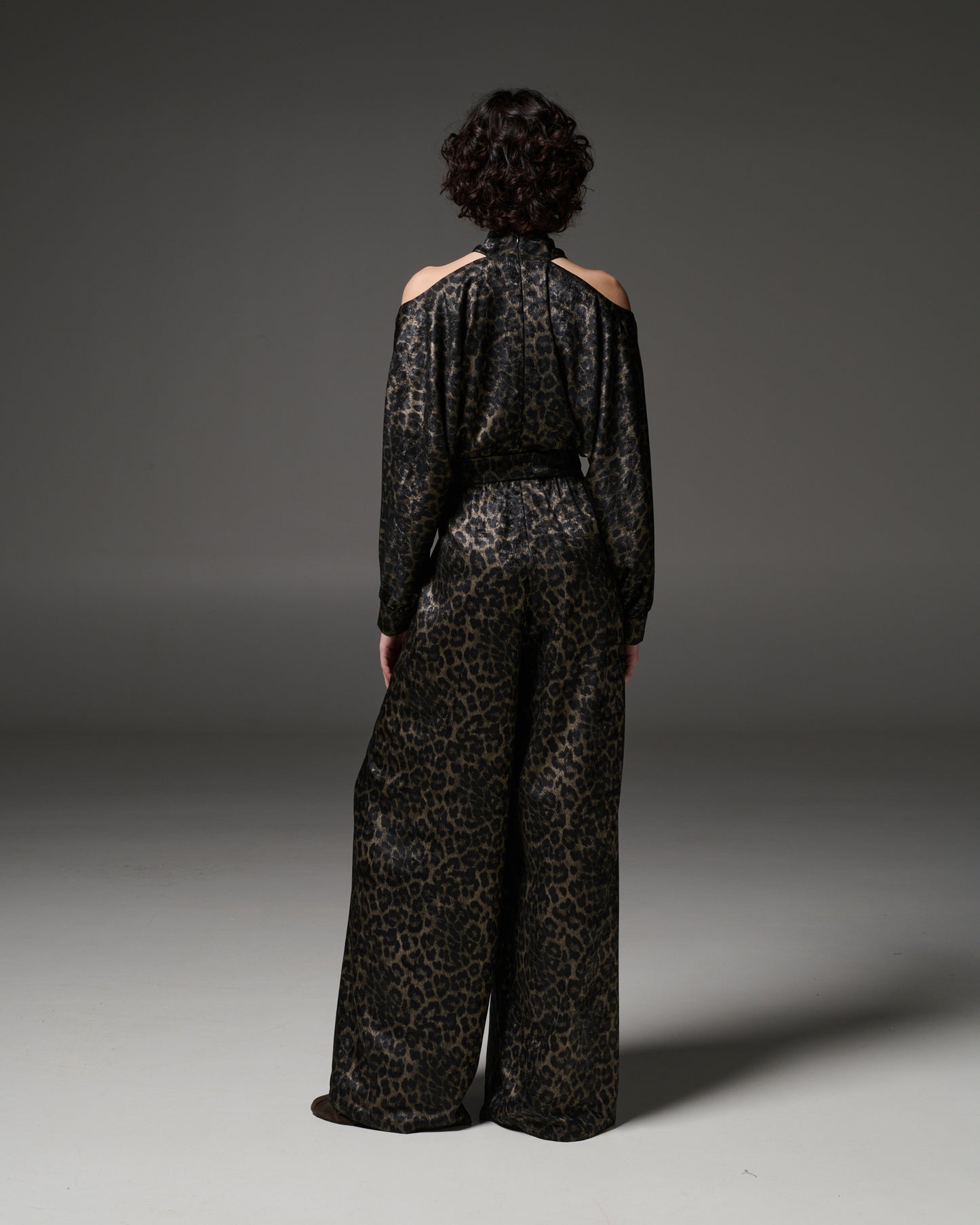 Stelios Koudounaris Crossed Neck Animal Print Jumpsuit
