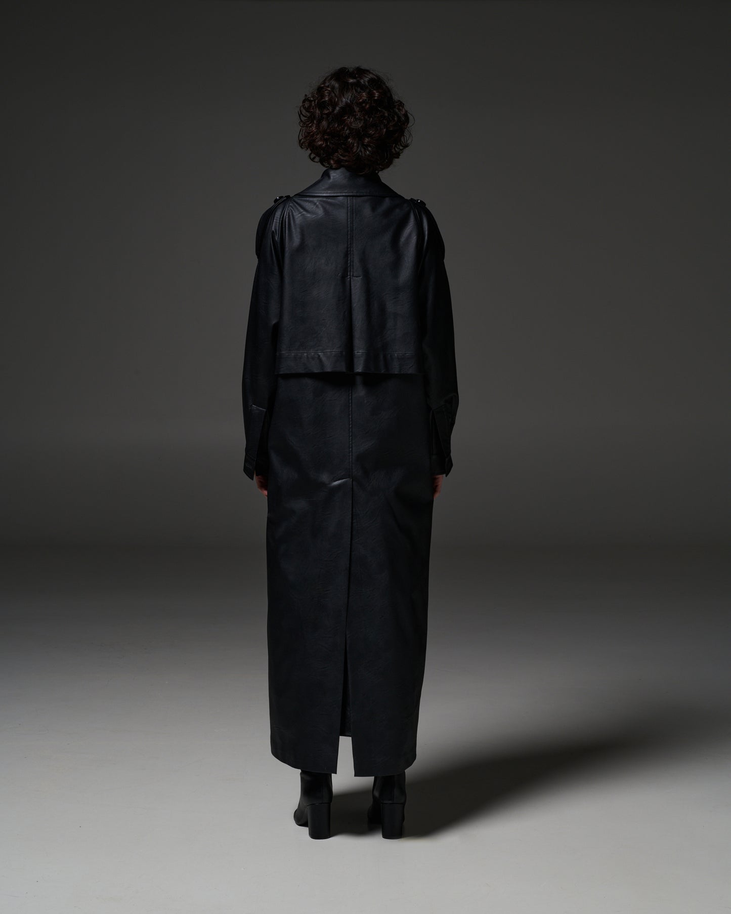Stelios Koudounaris Eco Leather Long Trenchcoat Black