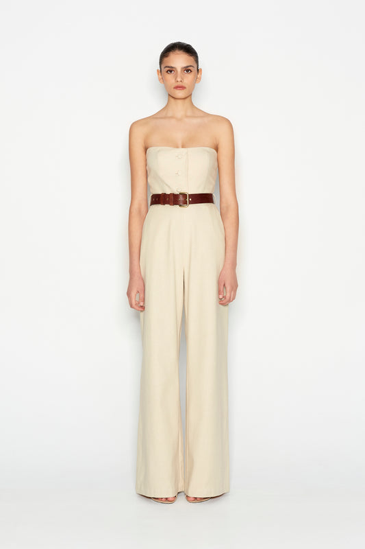 Nadia Rapti Desert Strapless Jumpsuit Beige
