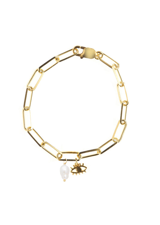 Hermina Tiny Eye Pearl Drop Yasemi Bracelet Gold Plated