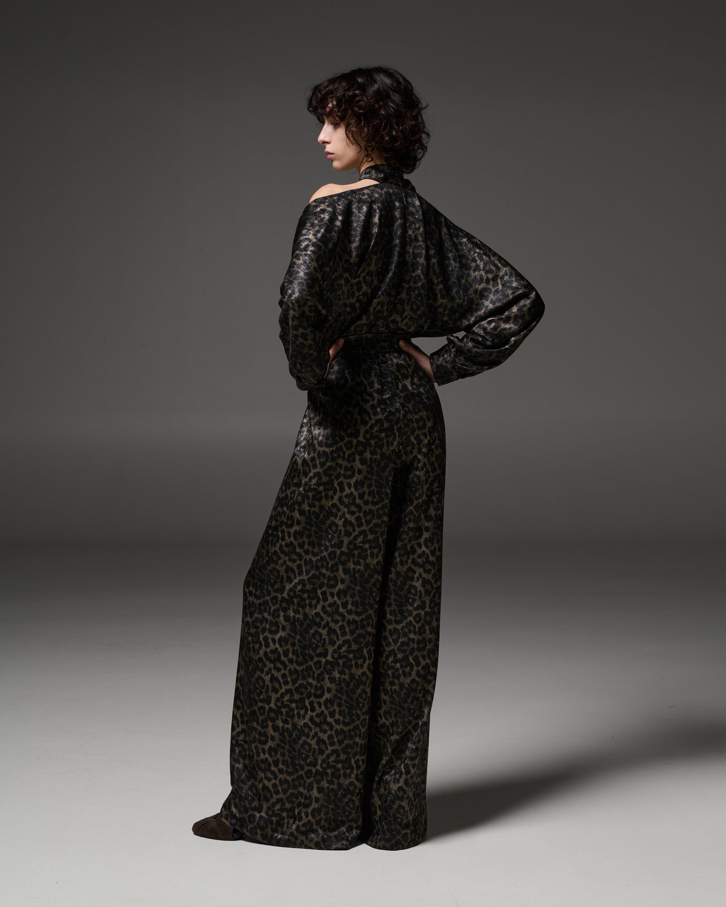 Stelios Koudounaris Crossed Neck Animal Print Jumpsuit