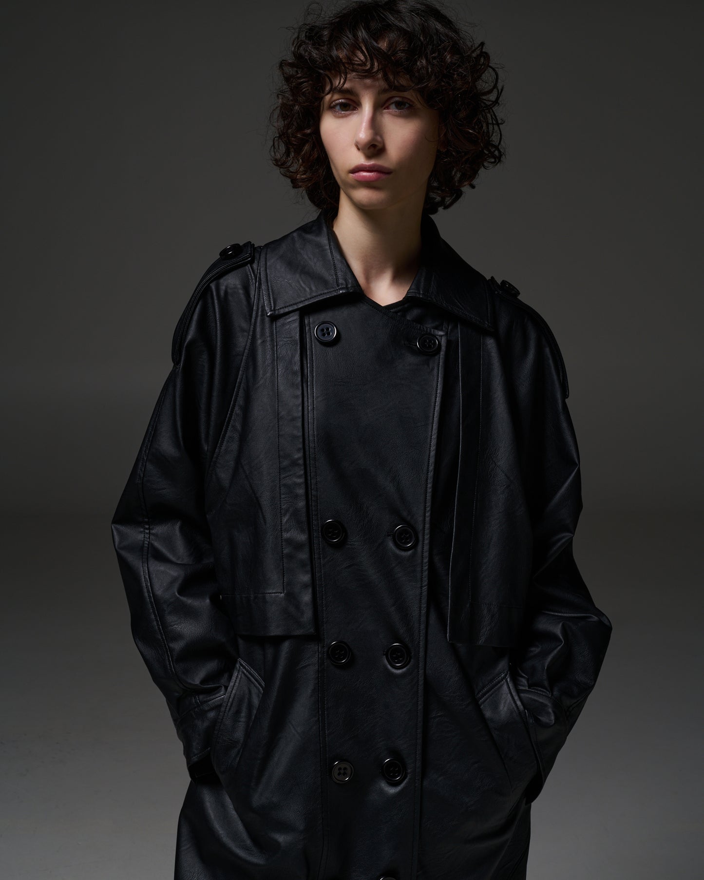 Stelios Koudounaris Eco Leather Long Trenchcoat Black