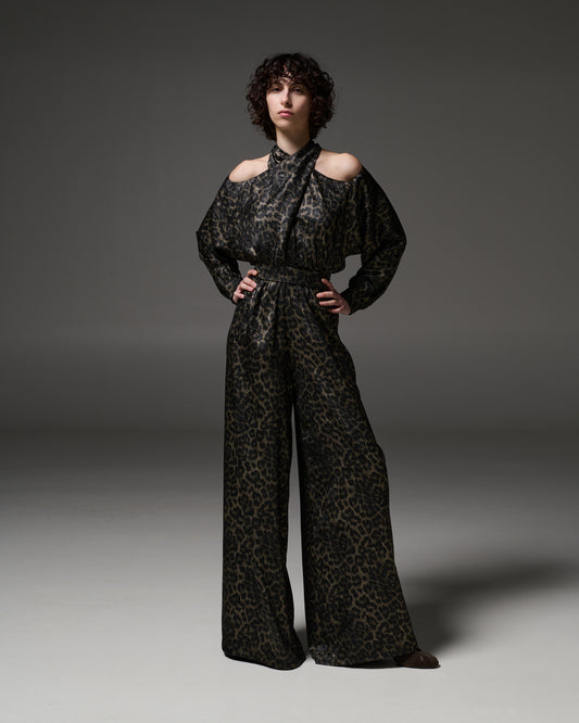 Stelios Koudounaris Crossed Neck Animal Print Jumpsuit