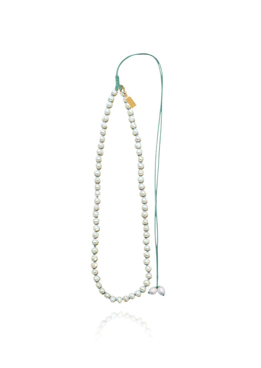 Hermina Xeni Pearl Aqua Rosario Necklace