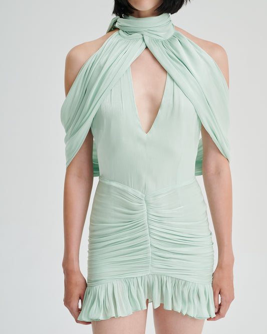 Stelios Koudounaris Short Draped Dress Mint