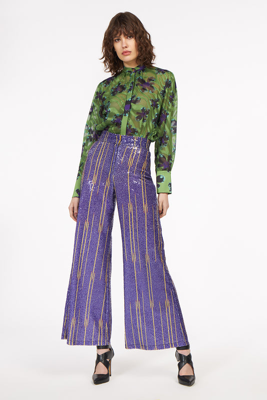 AnnieP Sequin Trousers Lines Purple
