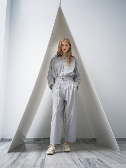 Key Poplin Trousers Charcoal Stripe