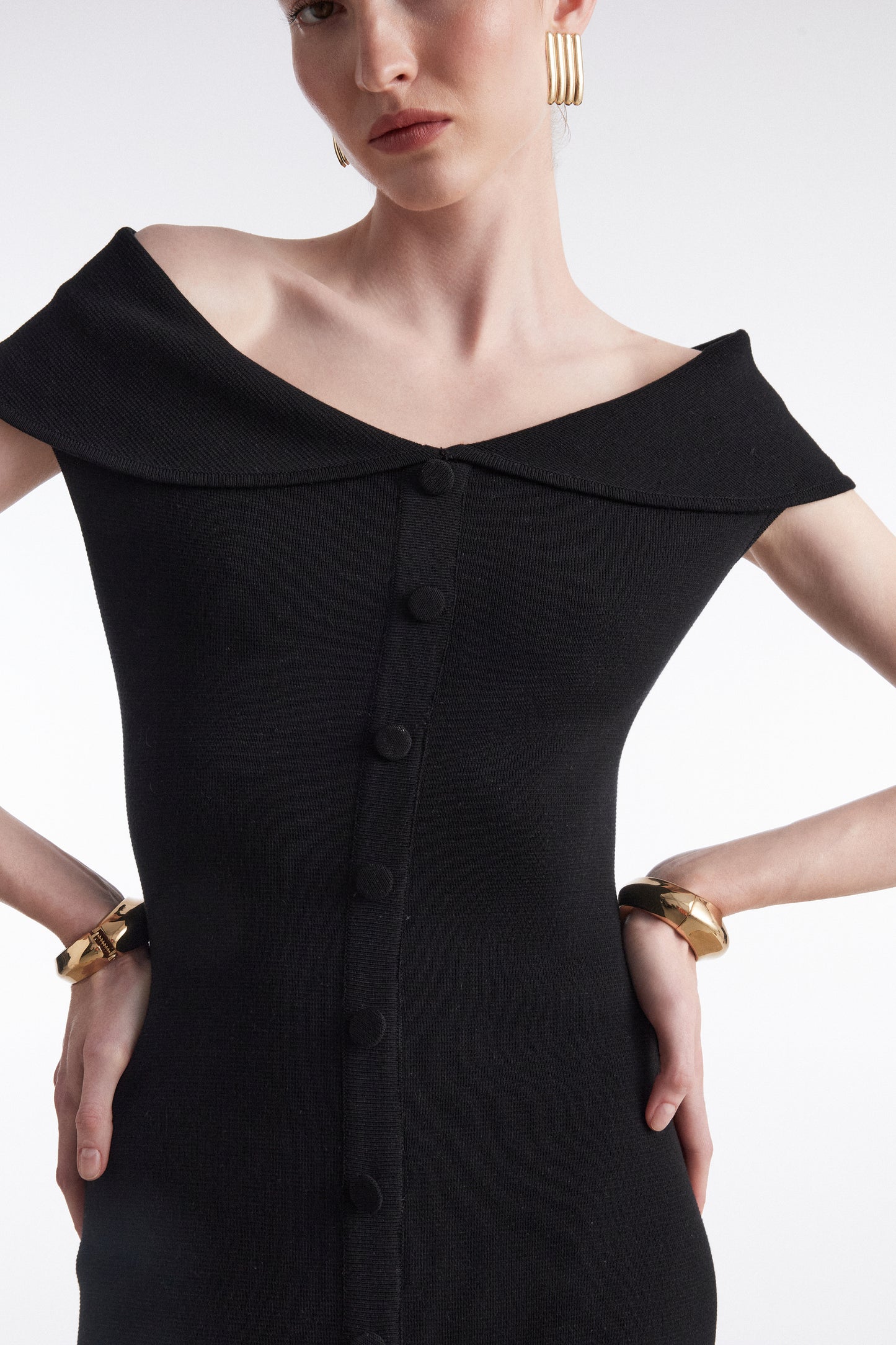 Nadia Rapti Fine Line Knitted Dress Midi Black