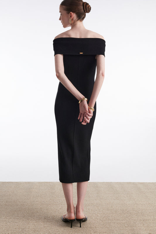 Nadia Rapti Fine Line Knitted Dress Midi Black