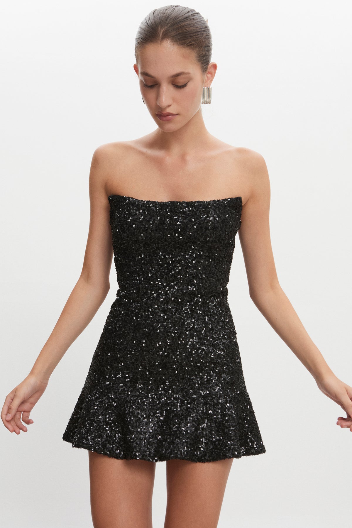 Nadia Rapti Arrow Strapless Mini Dress Black