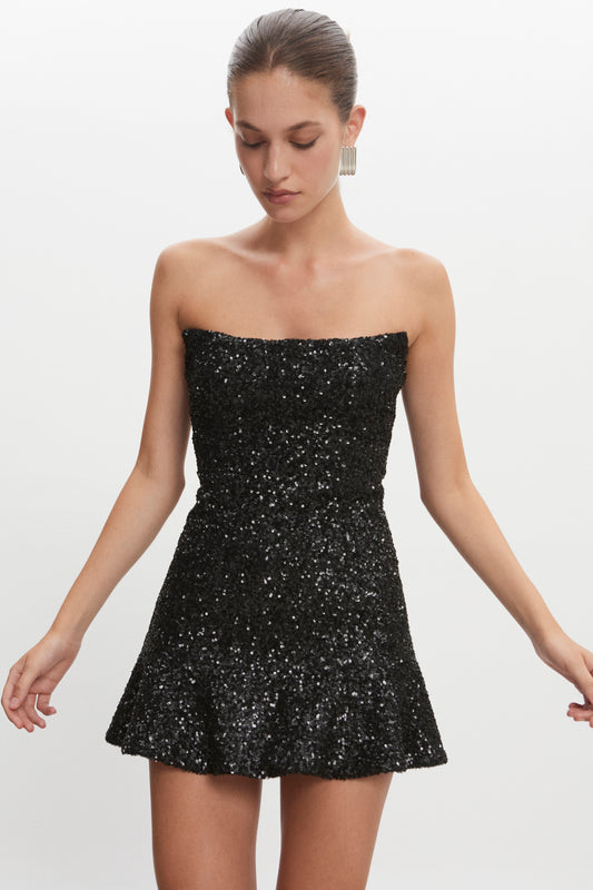 Nadia Rapti Arrow Strapless Mini Dress Black