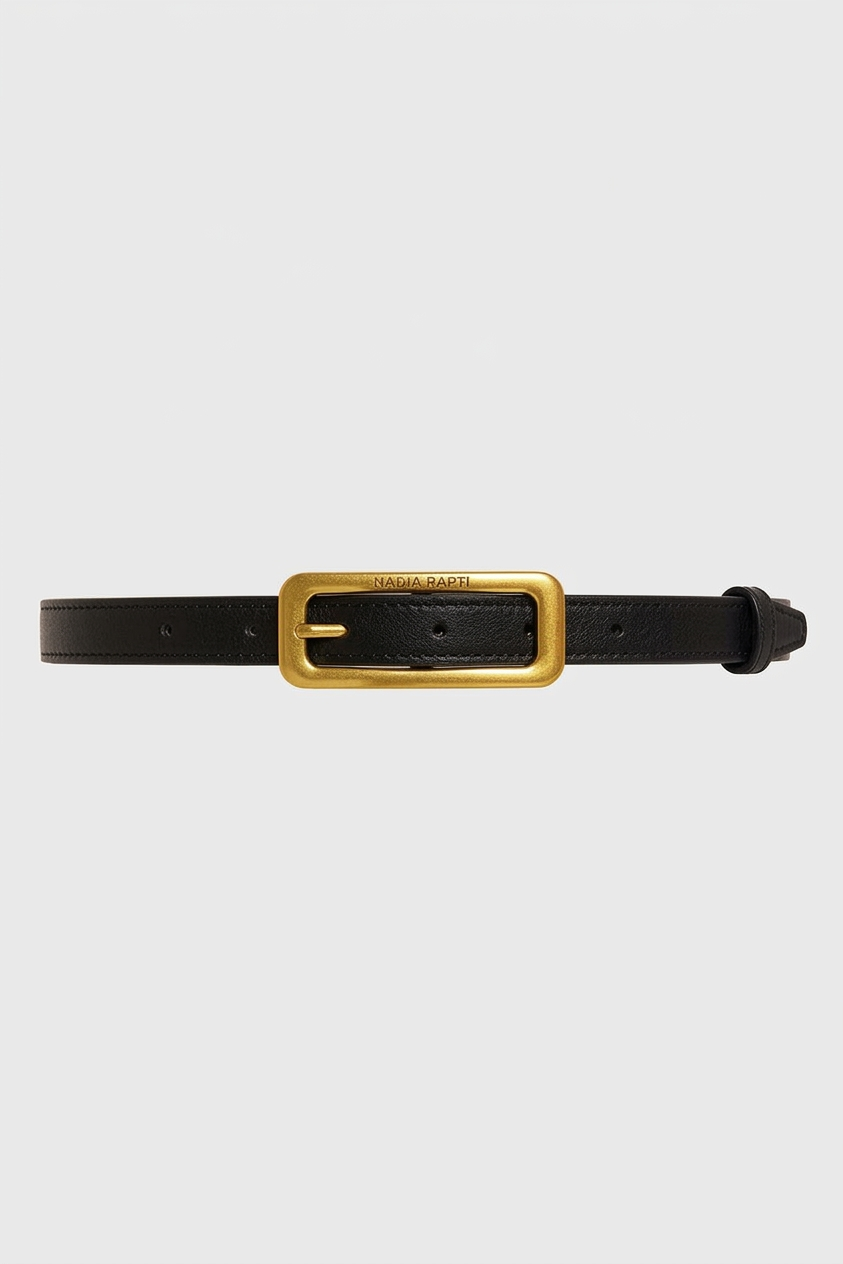 Nadia Rapti Slim Leather Belt Black